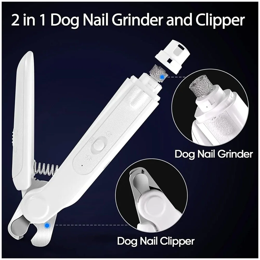 Pet Nail Grinder Automatic Pet Grooming Kit 2-in-1 and LED-Illuminated Dog Nail Clippers Low Noise Rechargeable Trimmer for Small, Medium, and Big Dogs and Cats