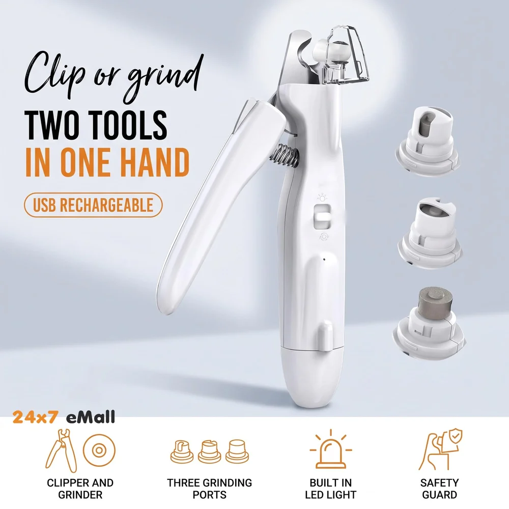 Pet Nail Grinder Automatic Pet Grooming Kit 2-in-1 and LED-Illuminated Dog Nail Clippers Low Noise Rechargeable Trimmer for Small, Medium, and Big Dogs and Cats