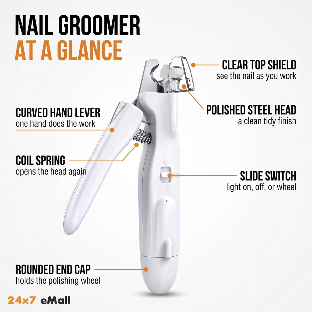 Pet Nail Grinder Automatic Pet Grooming Kit 2-in-1 and LED-Illuminated Dog Nail Clippers Low Noise Rechargeable Trimmer for Small, Medium, and Big Dogs and Cats