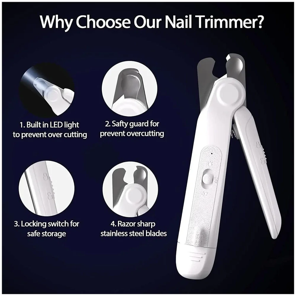 Pet Nail Grinder Automatic Pet Grooming Kit 2-in-1 and LED-Illuminated Dog Nail Clippers Low Noise Rechargeable Trimmer for Small, Medium, and Big Dogs and Cats