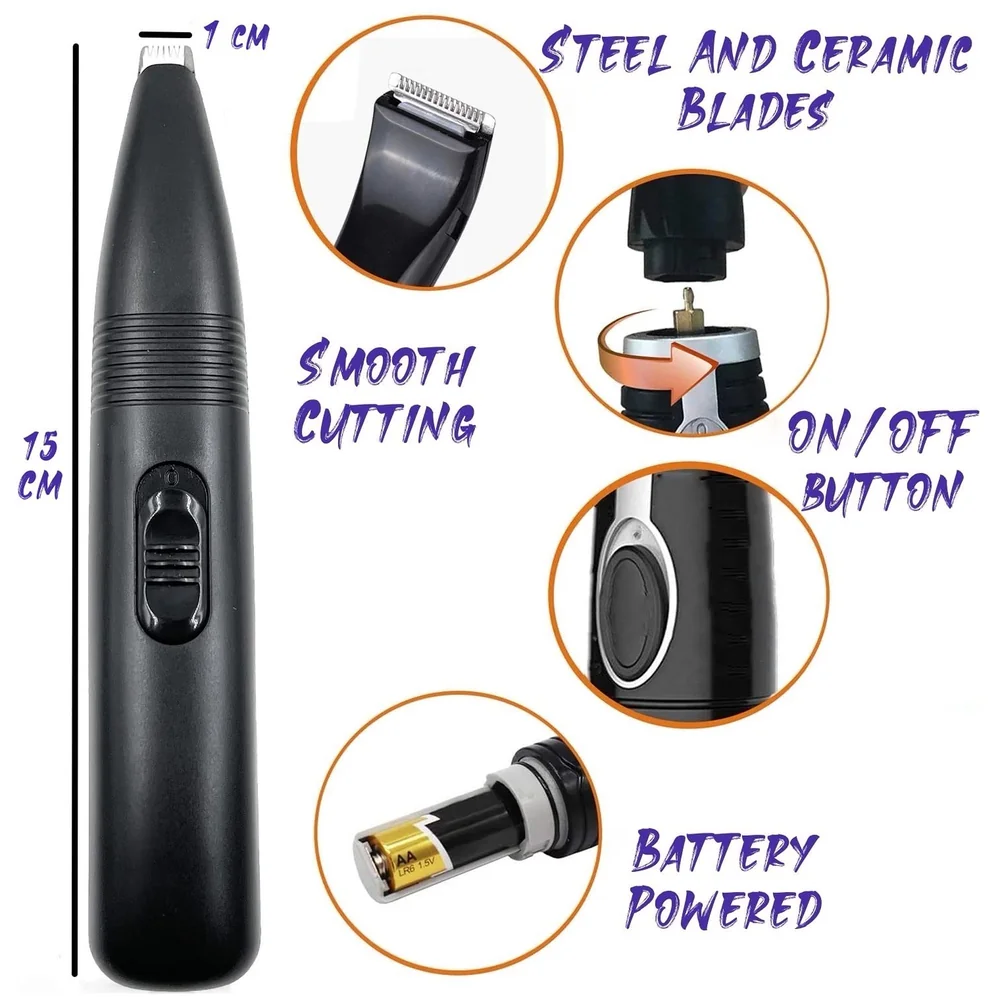 Pet Paw Shaver Trimmer Fine Hair Inside Paws Precise Cut Black