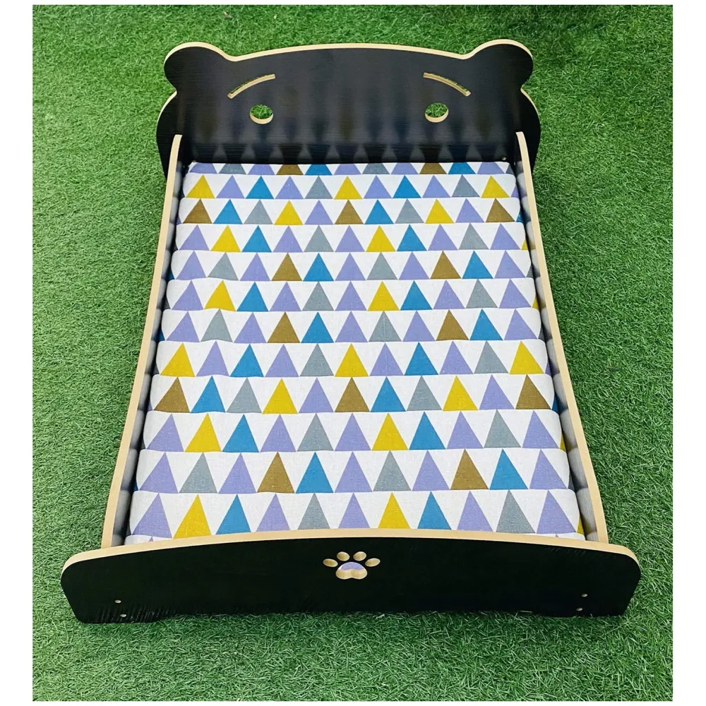 Pet Bed, Wooden Structure with Removable and Washable Mattress (Black)