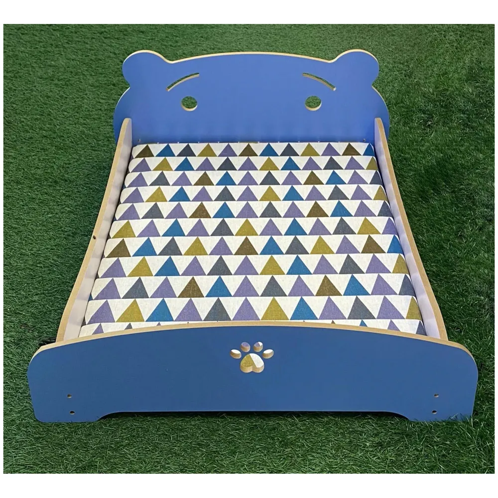 Pet Bed, Wooden Structure with Removable and Washable Mattress (Blue)