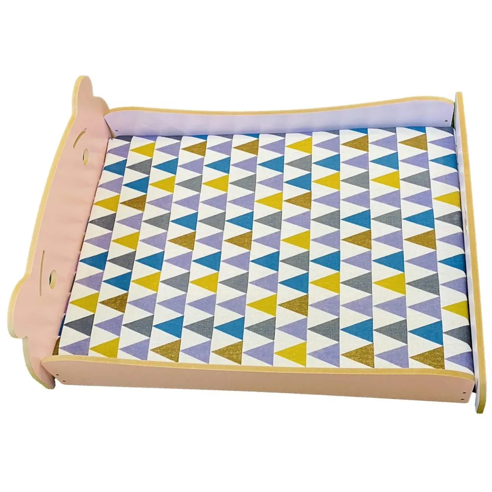 Pet Bed, Wooden Structure with Removable and Washable Mattress (Pink)