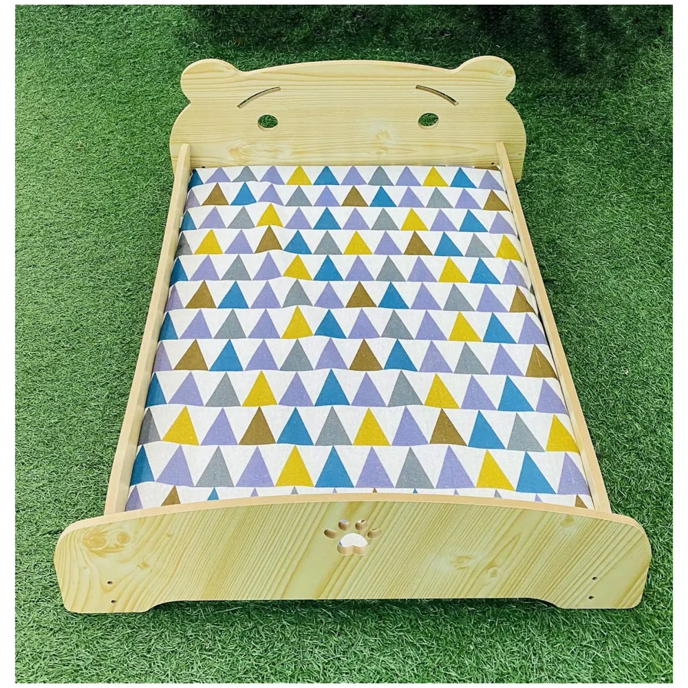 Pet Bed, Wooden Structure with Removable and Washable Mattress (Wood)