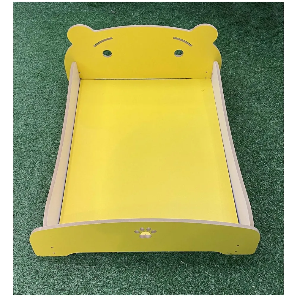 Pet Bed, Wooden Structure with Removable and Washable Mattress (Yellow)
