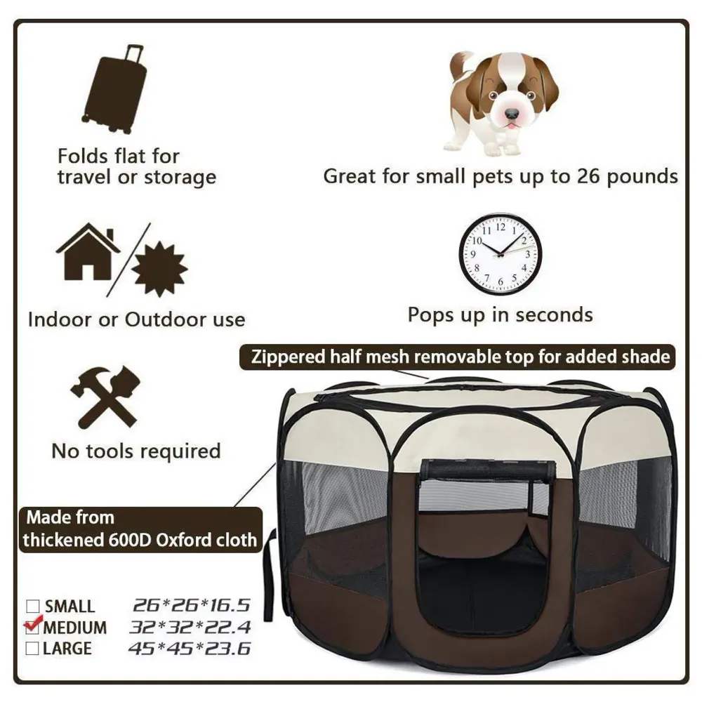 Pet Playpen Tent Kennel and Carrying Case Collapsible and Outdoor Use with Water Resistant Shade Cover for Dog and Cat Portable Puppy Playpen 91 x 55 cm (Random Colour)(36 x 22 Inch)