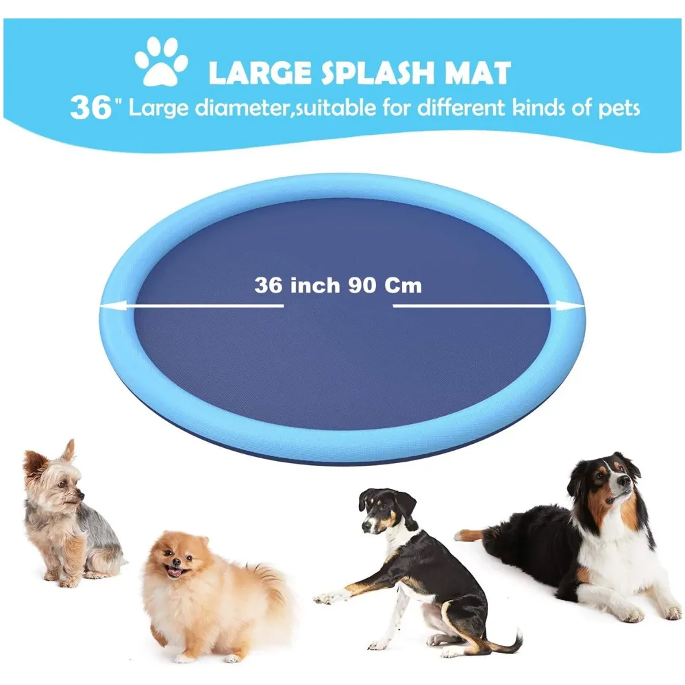 Splash Sprinkler Pad for Dogs, Non-Slip Thicken Dog Pool with Sprinkler, Pet Summer Outdoor Play Water Mat Toys for Kids 36 inch 90Cm