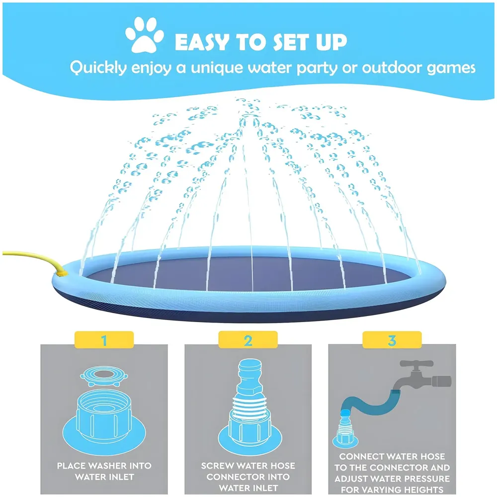 Splash Sprinkler Pad for Dogs, Non-Slip Thicken Dog Pool with Sprinkler, Pet Summer Outdoor Play Water Mat Toys for Kids 36 inch 90Cm