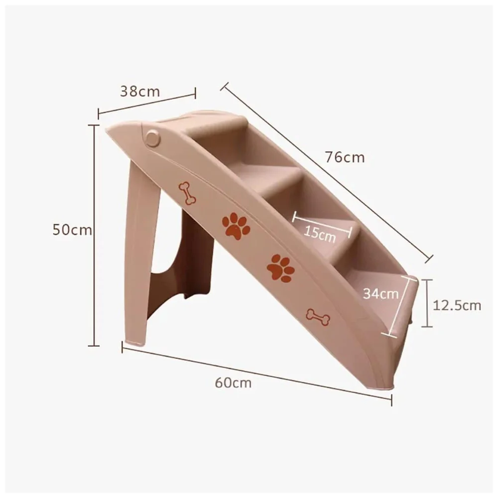 Pet Bed Stairs and Ramp, Vehicle Car Folding Dog Cat Pet Plastic 4 Step Stairs 76 x 38 x 12.5 cm, Brown