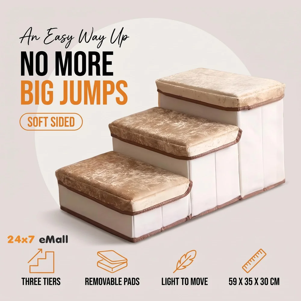 Pet Stairs and Ramp Soft Fabric 3 Step 59 x 30 x 35 cm Storage
