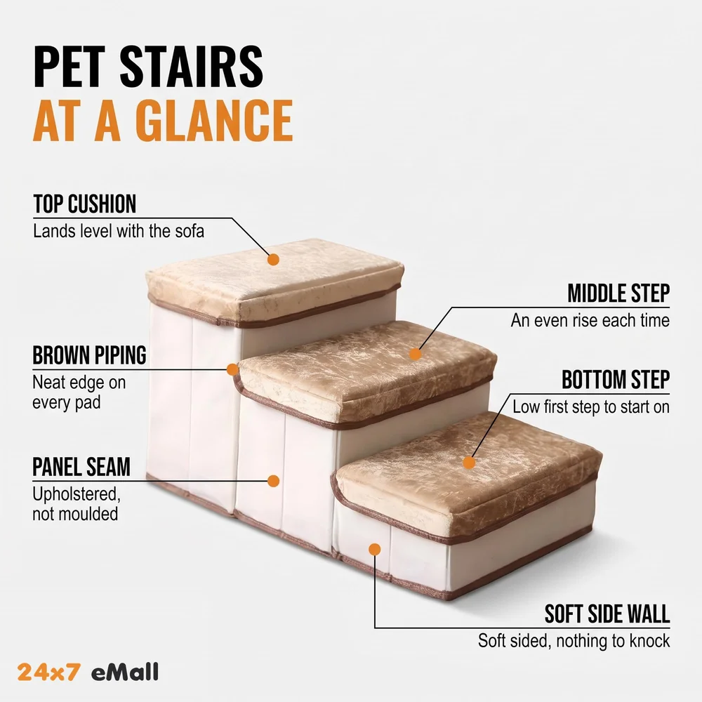Pet Stairs and Ramp Soft Fabric 3 Step 59 x 30 x 35 cm Storage