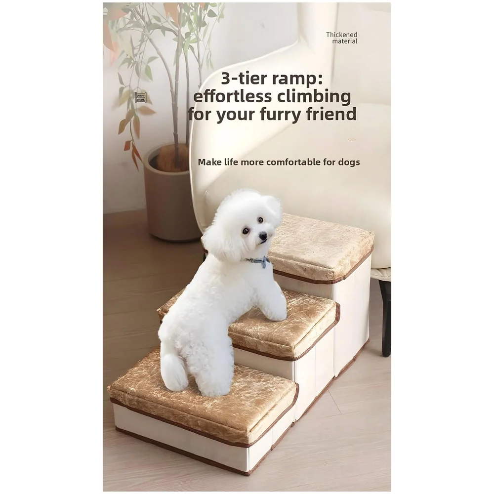 Pet Stairs and Ramp Soft Fabric 3 Step 59 x 30 x 35 cm Storage