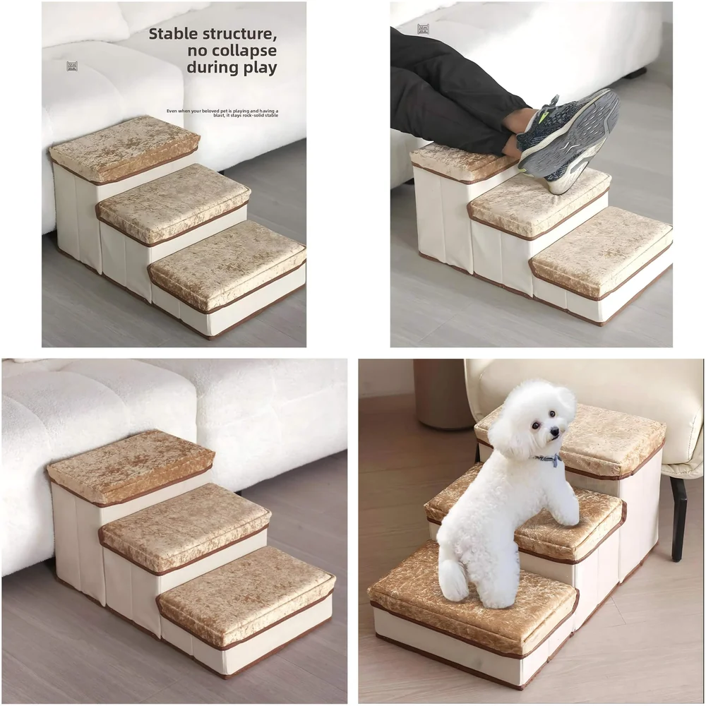 Pet Stairs and Ramp Soft Fabric 3 Step 59 x 30 x 35 cm Storage