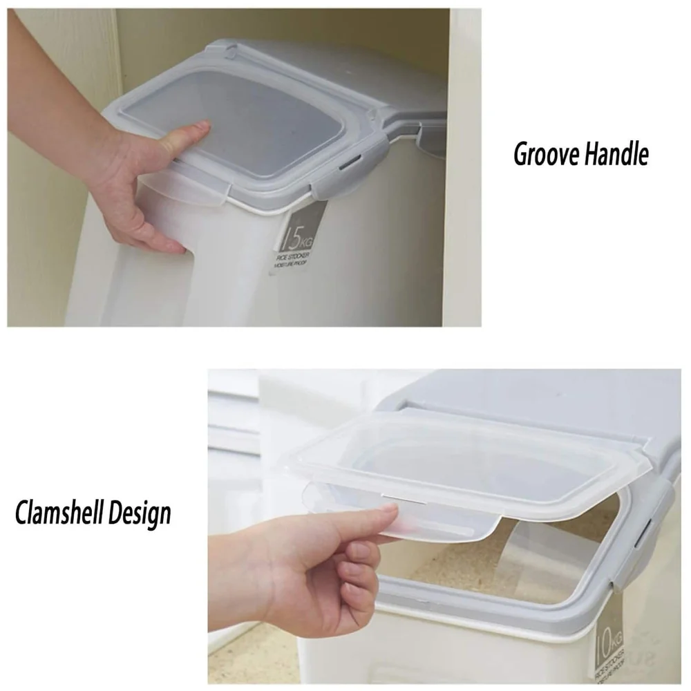 Pet Food Container Storage Airtight Box 10 kgs Capacity Dog Food Container with Translucent Lid Grooved Handle and Clamshell Design for Easy Use Food Bin 25 cm H x 32.51 cm L x 22 cm