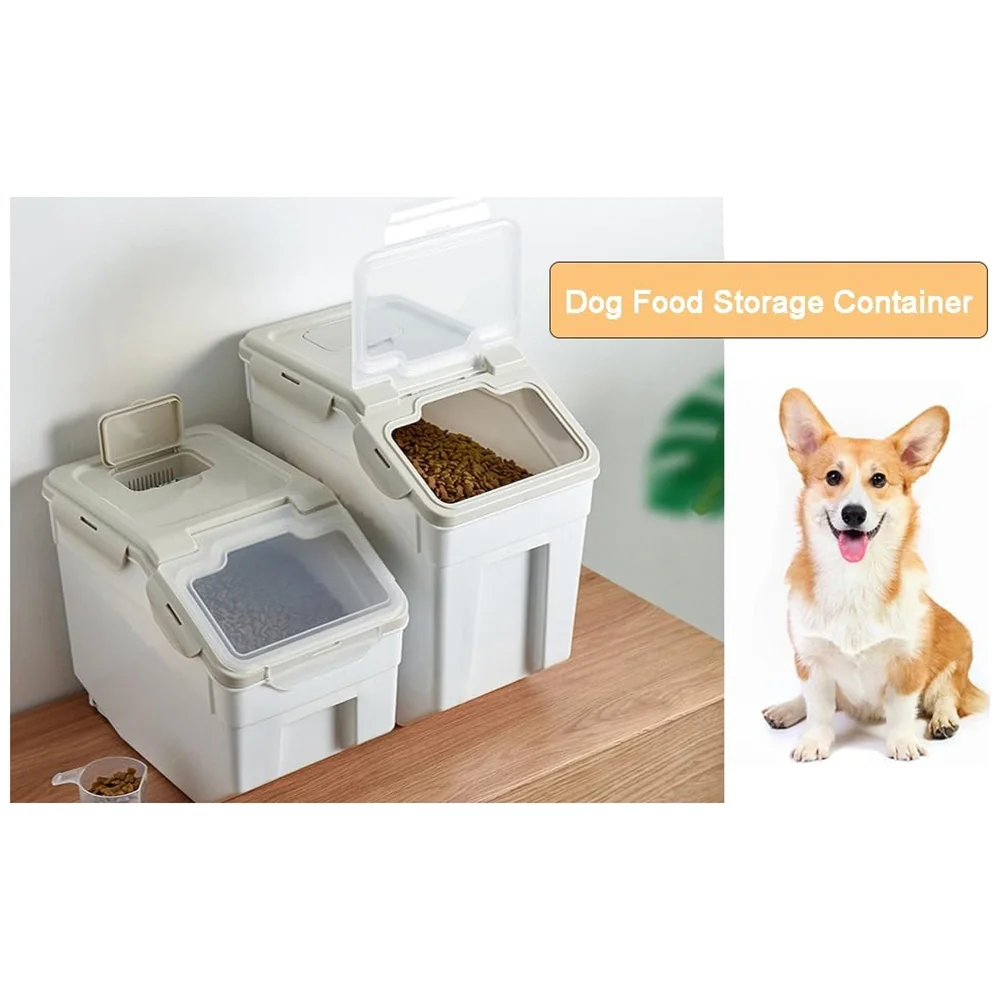 Pet Food Container Storage Airtight Box 10 kgs Capacity Dog Food Container with Translucent Lid Grooved Handle and Clamshell Design for Easy Use Food Bin 25 cm H x 32.51 cm L x 22 cm