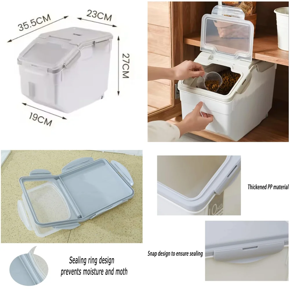 Pet Food Container Storage Airtight Box 10 kgs Capacity Dog Food Container with Translucent Lid Grooved Handle and Clamshell Design for Easy Use Food Bin 25 cm H x 32.51 cm L x 22 cm