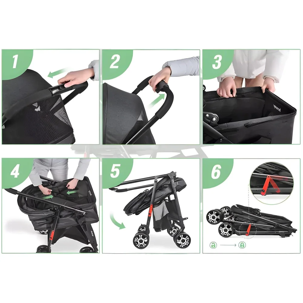 Pet Pram Stroller for Cats and Small Dogs Walks Folding Travel Carrier with Wheels, Black