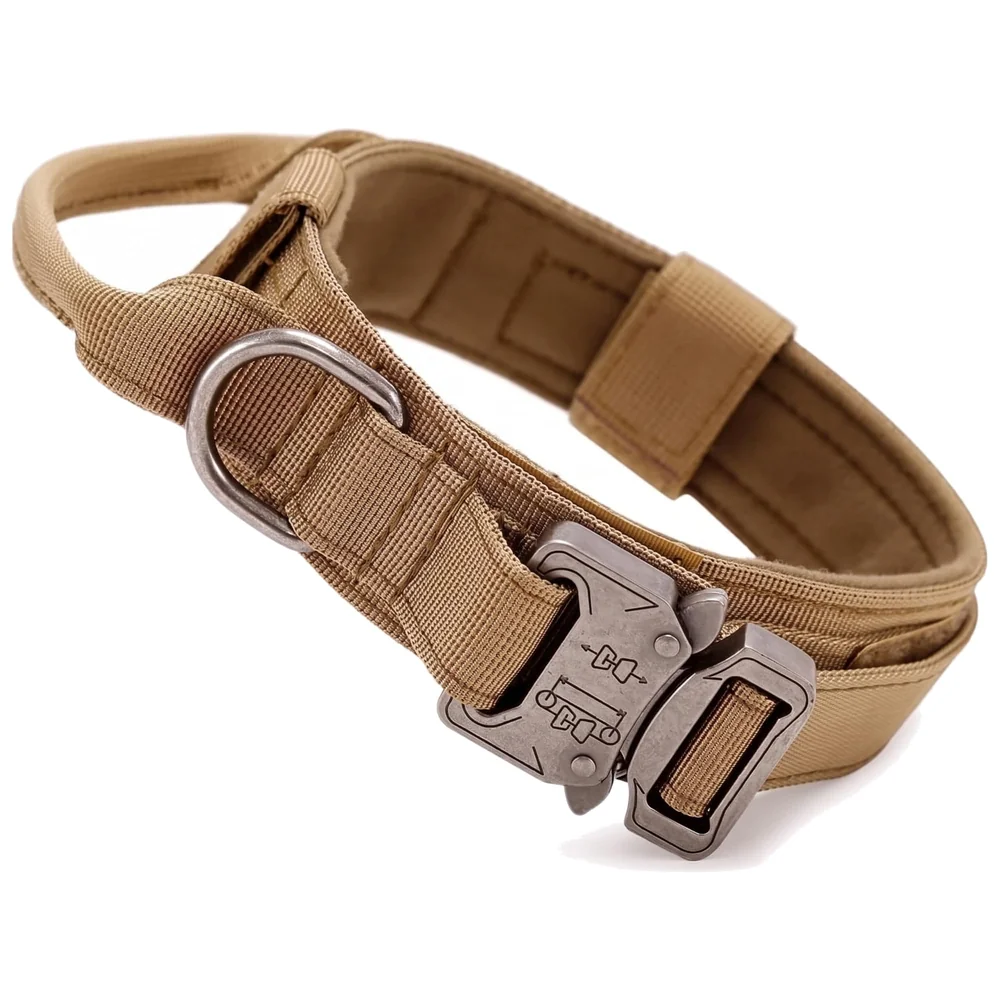 Dog Collar Adjustable Nylon Tactical Dog Collar Military Collar with Strap Handle Dog Training Collar Quick Release Metal Buckle (Large - 16-21 Inch)