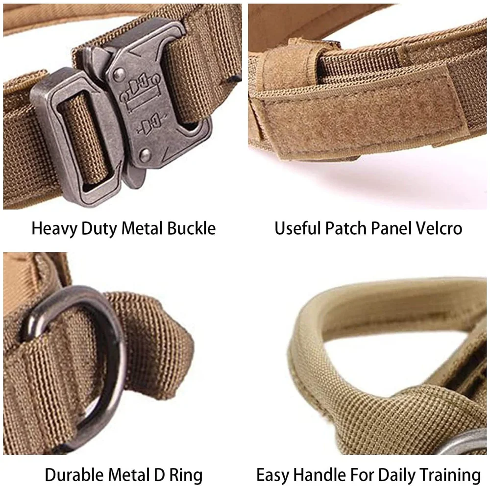 Dog Collar Adjustable Nylon Tactical Dog Collar Military Collar with Strap Handle Dog Training Collar Quick Release Metal Buckle (Large - 16-21 Inch)