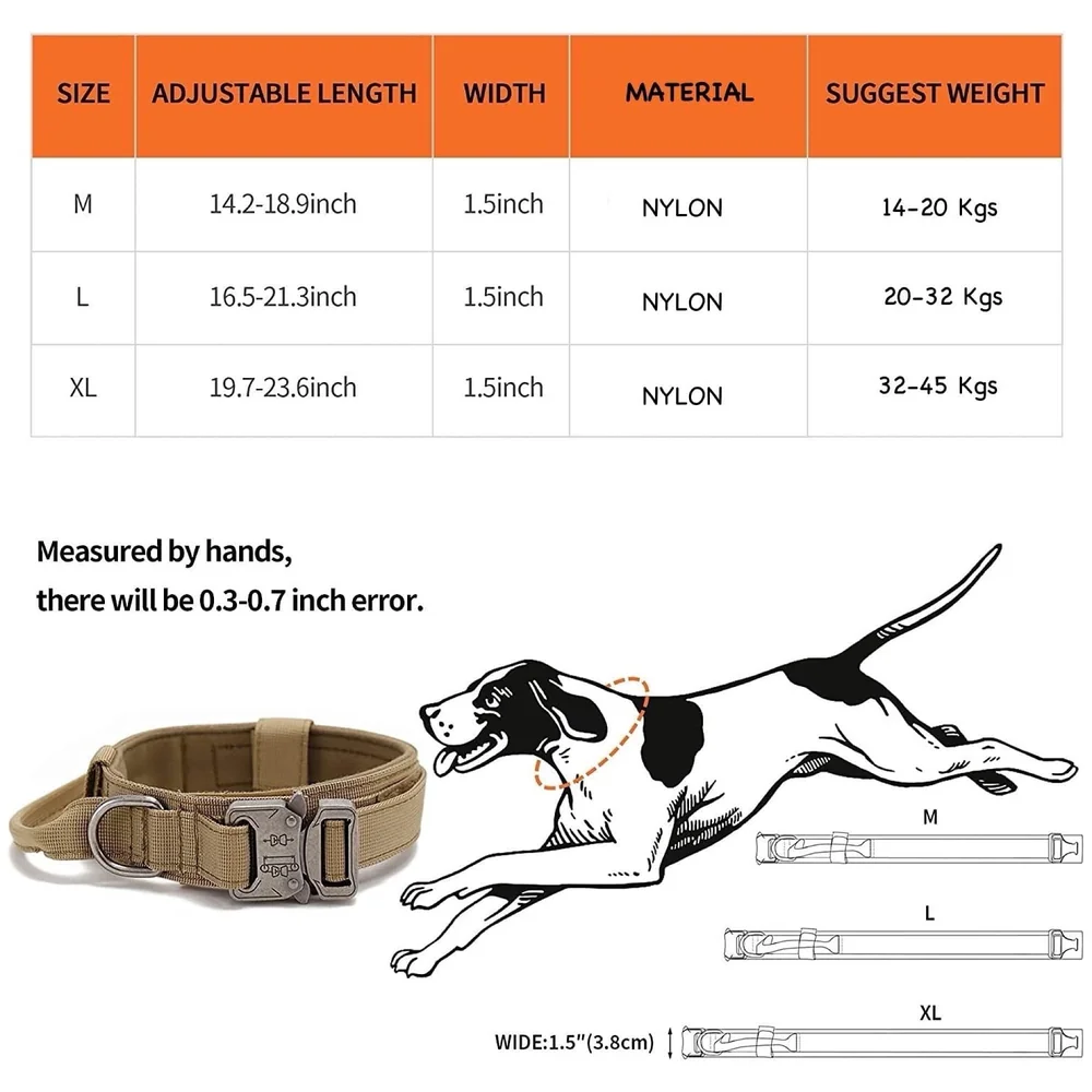 Dog Collar Adjustable Nylon Tactical Dog Collar Military Collar with Strap Handle Dog Training Collar Quick Release Metal Buckle (Large - 16-21 Inch)