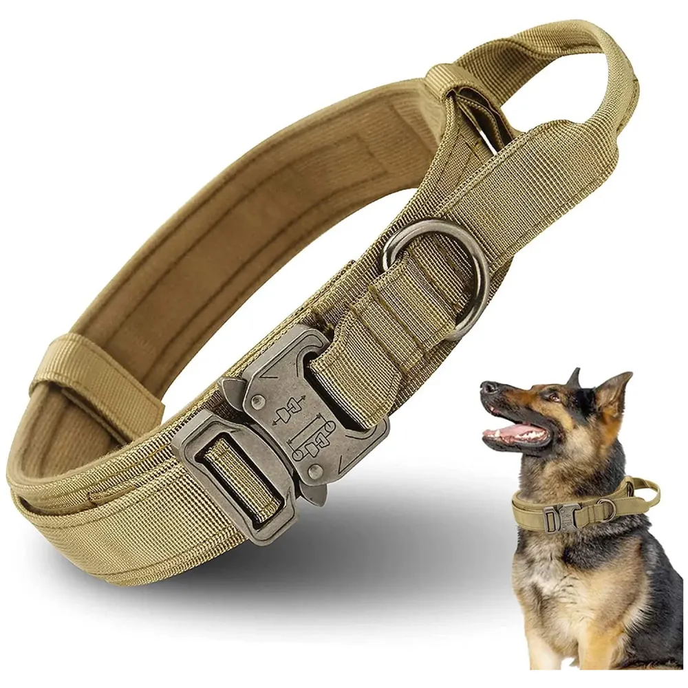 Dog Collar Adjustable Nylon Tactical Dog Collar Military Collar with Strap Handle Dog Training Collar Quick Release Metal Buckle (Medium - 14-19 Inch)