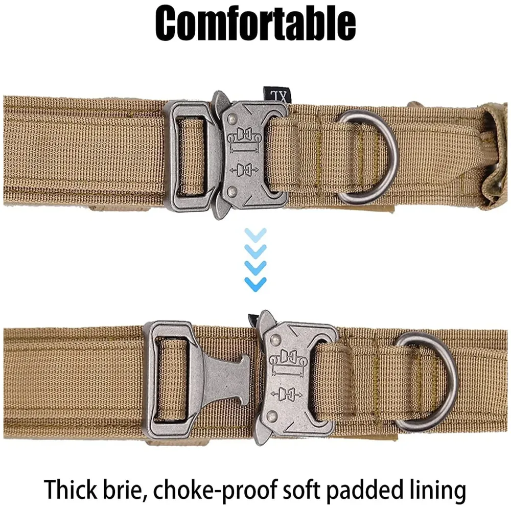 Dog Collar Adjustable Nylon Tactical Dog Collar Military Collar with Strap Handle Dog Training Collar Quick Release Metal Buckle (Medium - 14-19 Inch)