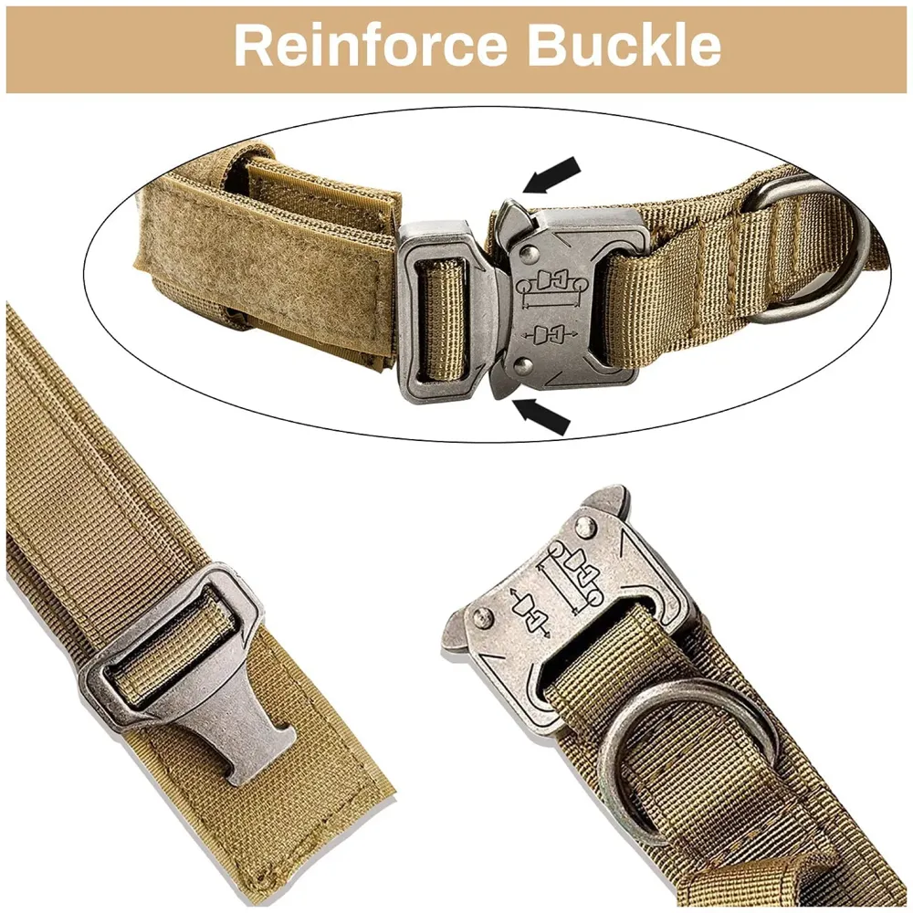 Dog Collar Adjustable Nylon Tactical Dog Collar Military Collar with Strap Handle Dog Training Collar Quick Release Metal Buckle (Medium - 14-19 Inch)