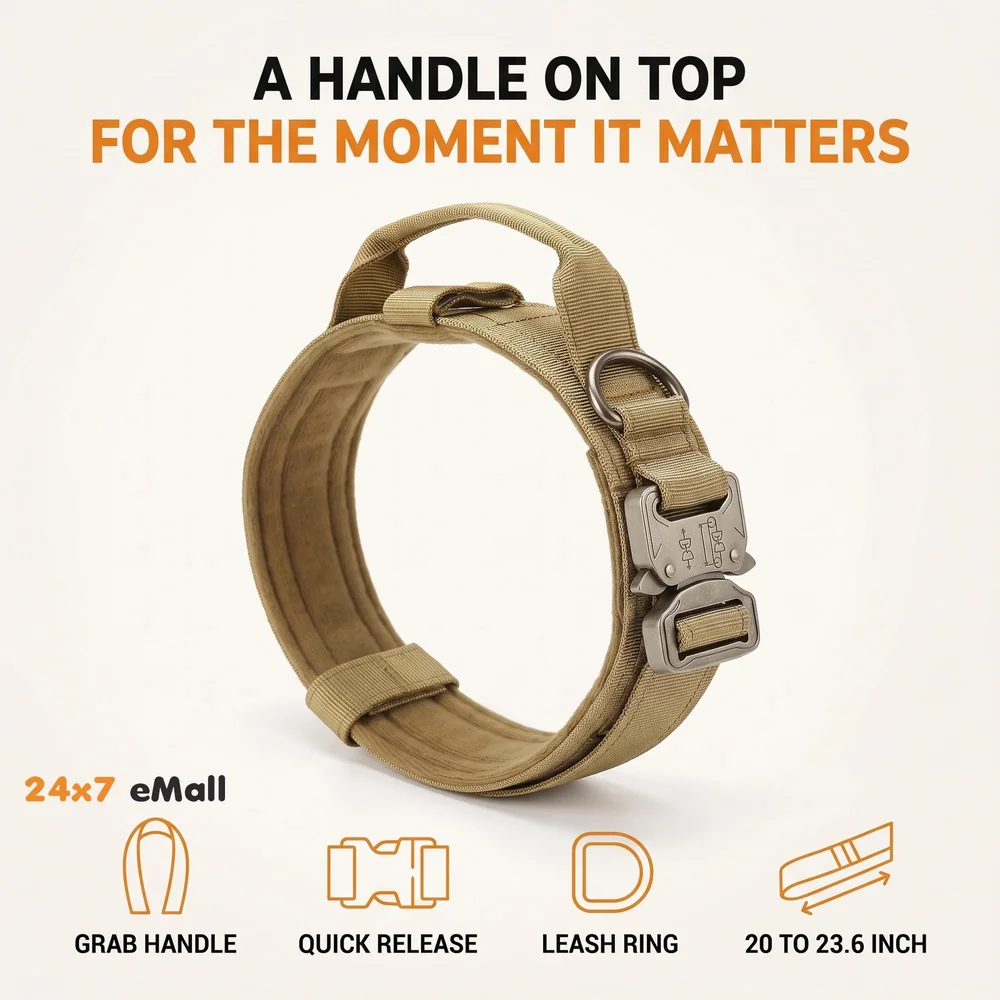 Dog Collar Adjustable Nylon Tactical Dog Collar Military Collar with Strap Handle Dog Training Collar Quick Release Metal Buckle (XL - 20-23.6 Inch)