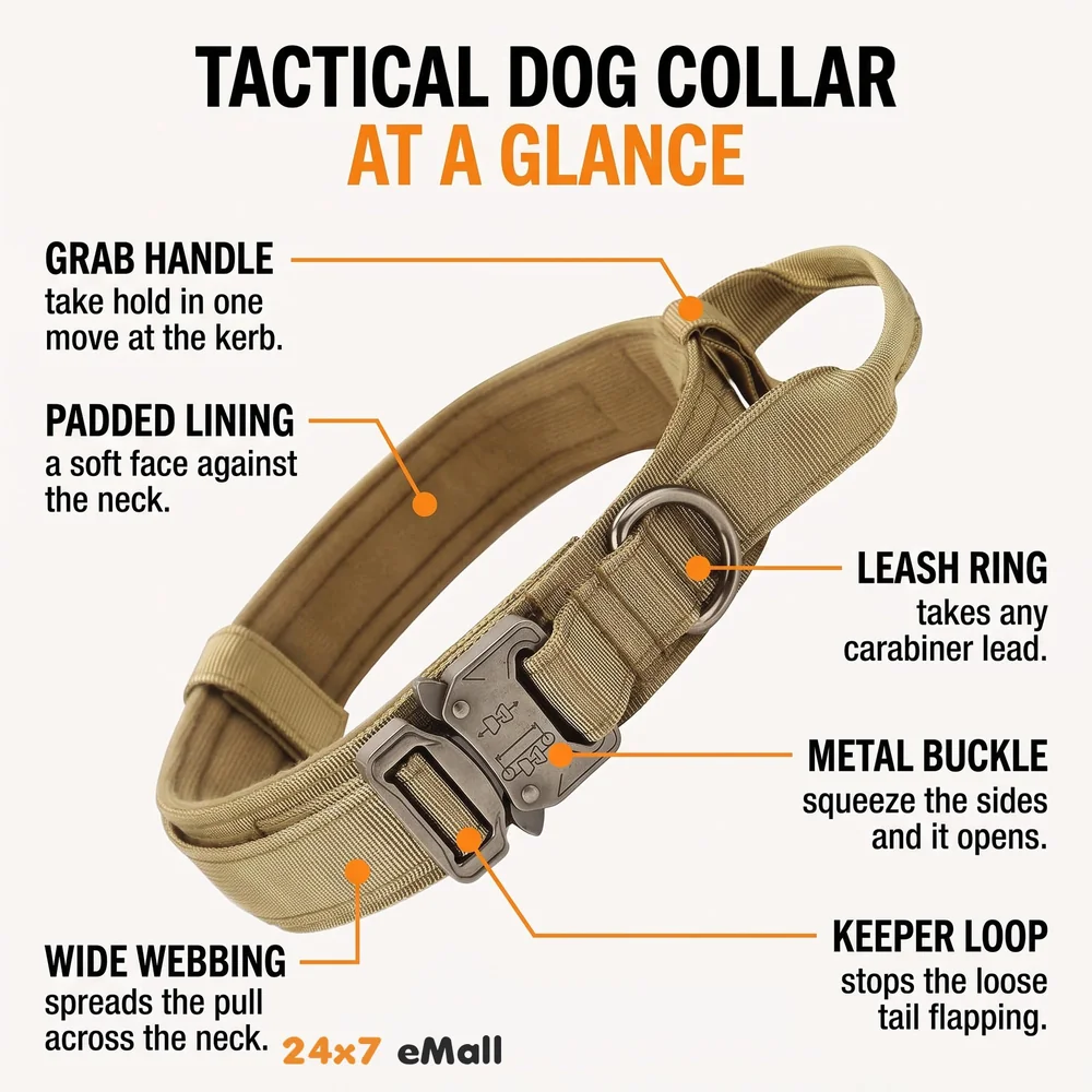 Dog Collar Adjustable Nylon Tactical Dog Collar Military Collar with Strap Handle Dog Training Collar Quick Release Metal Buckle (XL - 20-23.6 Inch)