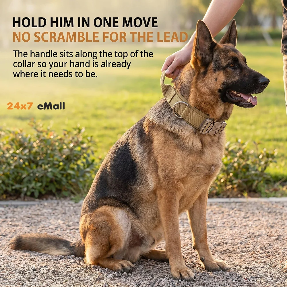 Dog Collar Adjustable Nylon Tactical Dog Collar Military Collar with Strap Handle Dog Training Collar Quick Release Metal Buckle (XL - 20-23.6 Inch)