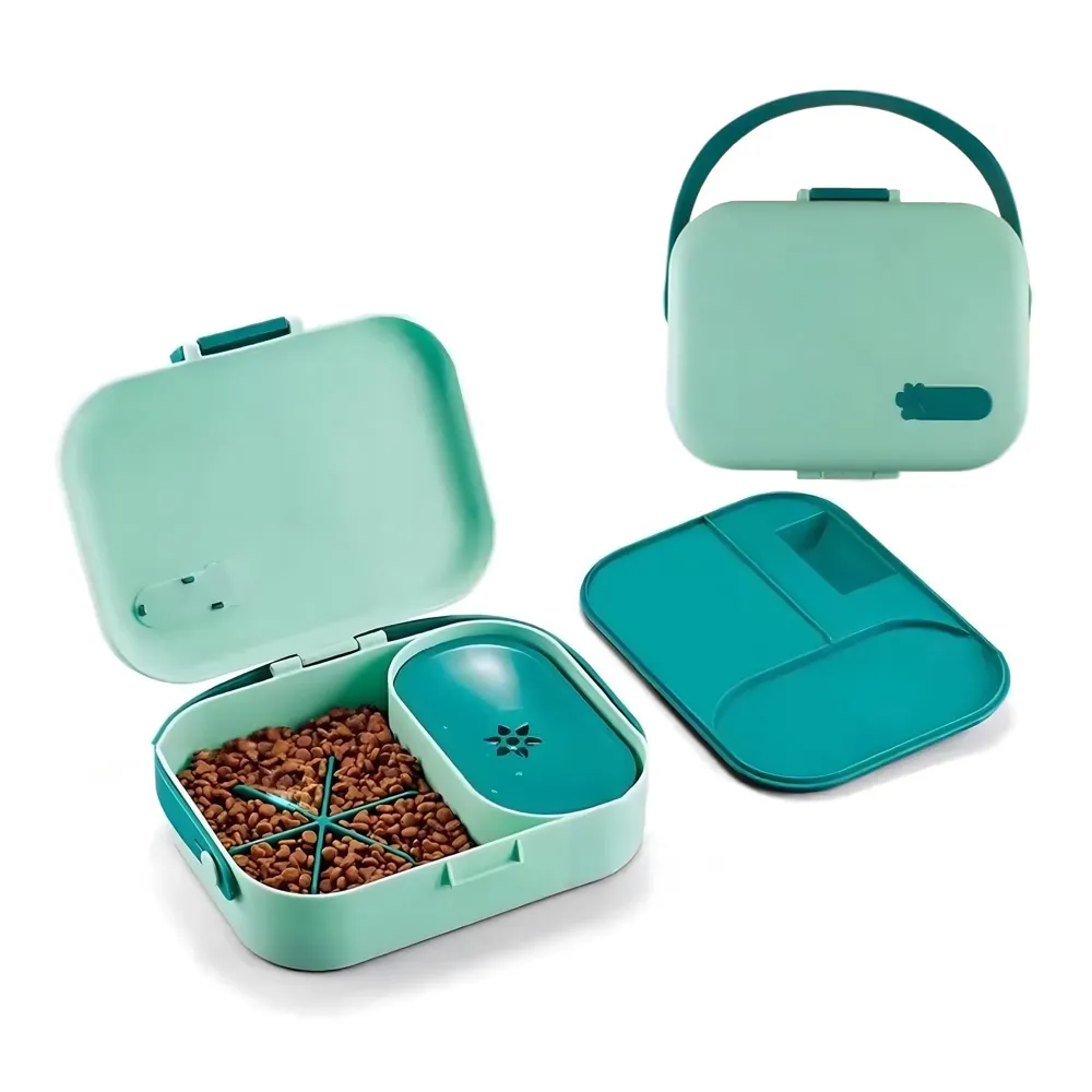Pet Bowl Tiffin Box Lunch Box for Traveling Walks Picnic Portable with Food and Water Bowl Storage 9.4 inch x 8.2 inch for Dogs and Cats
