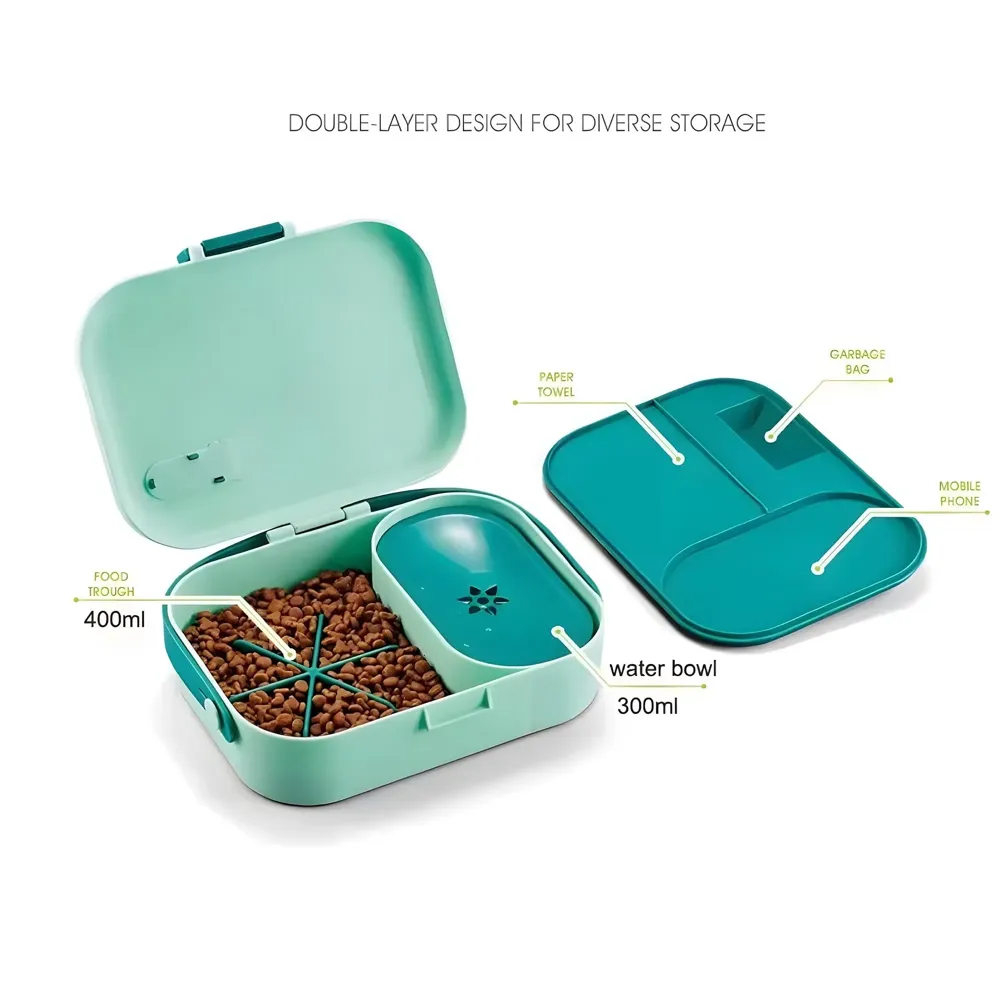 Pet Bowl Tiffin Box Lunch Box for Traveling Walks Picnic Portable with Food and Water Bowl Storage 9.4 inch x 8.2 inch for Dogs and Cats