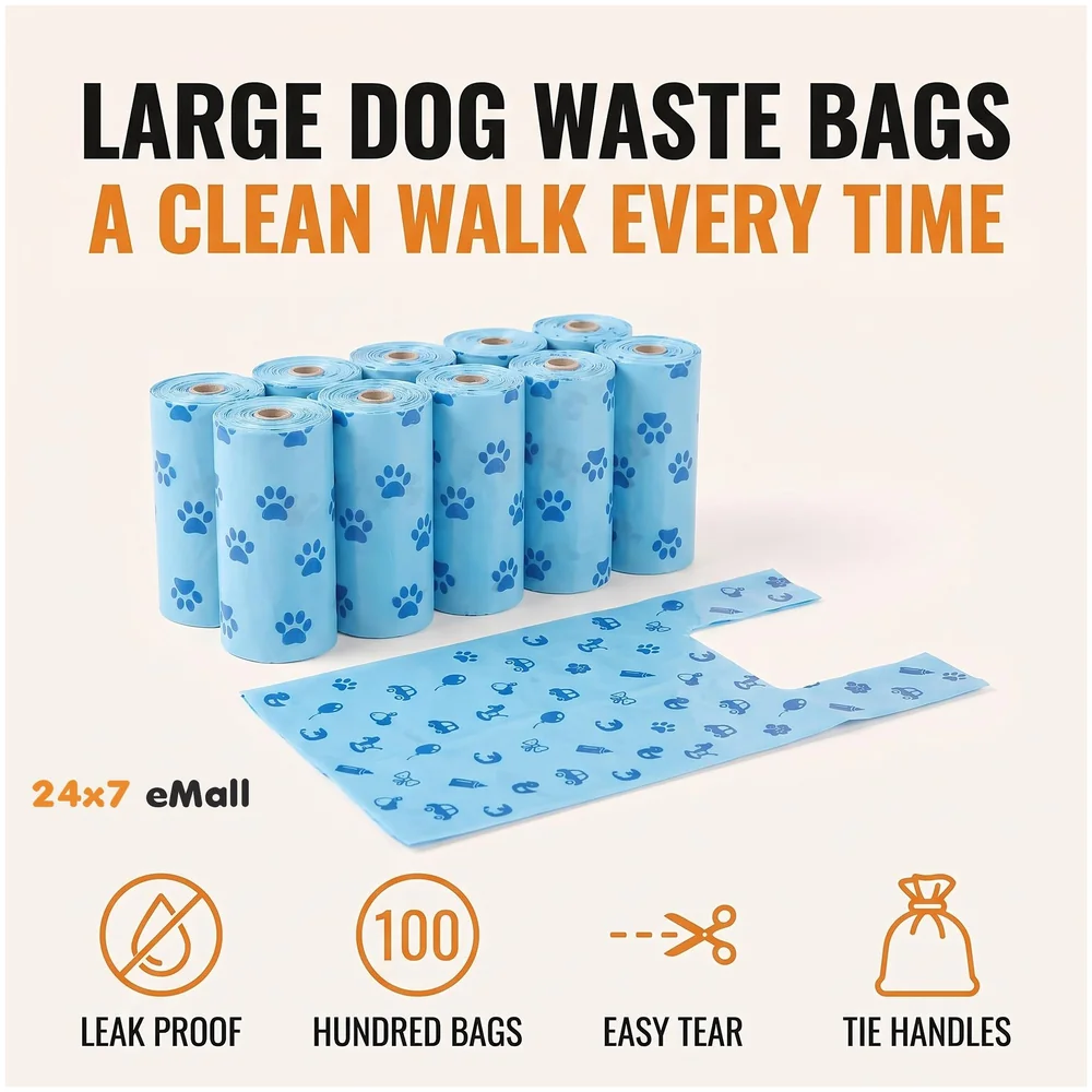 100 Pcs Large Dog Poo Bags Leak Proof Thick Plastic Waste Pick Up