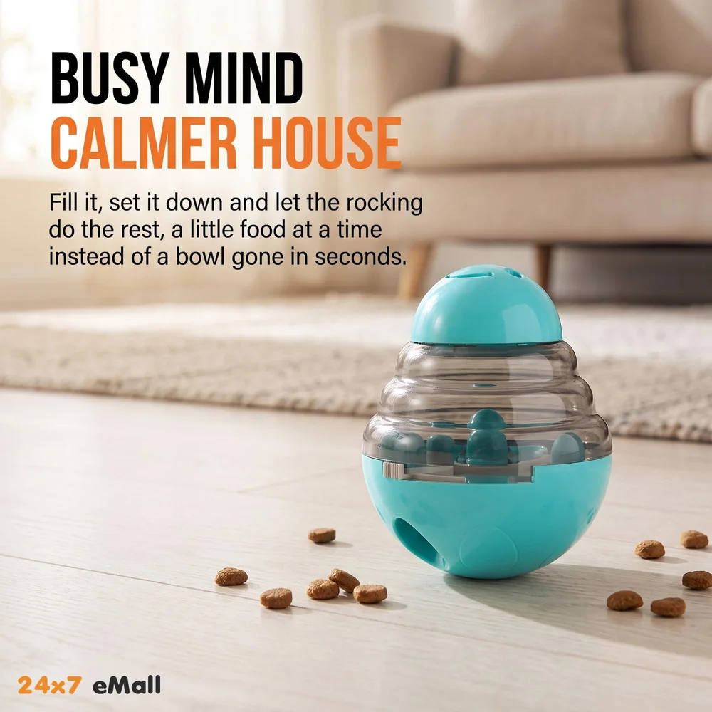 Dog Food Treat Dispenser Ball Toy, Interactive Puzzle Treat Ball, Slow Feeder Pet Food Treat Ball, Tumbler Design IQ Ball for Puppy, Cats, Dogs, and Pets Cyan