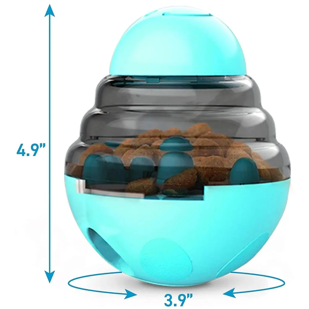 Dog Food Treat Dispenser Ball Toy, Interactive Puzzle Treat Ball, Slow Feeder Pet Food Treat Ball, Tumbler Design IQ Ball for Puppy, Cats, Dogs, and Pets Cyan