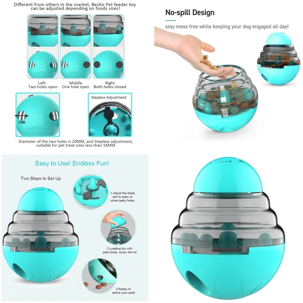 Dog Food Treat Dispenser Ball Toy, Interactive Puzzle Treat Ball, Slow Feeder Pet Food Treat Ball, Tumbler Design IQ Ball for Puppy, Cats, Dogs, and Pets Cyan