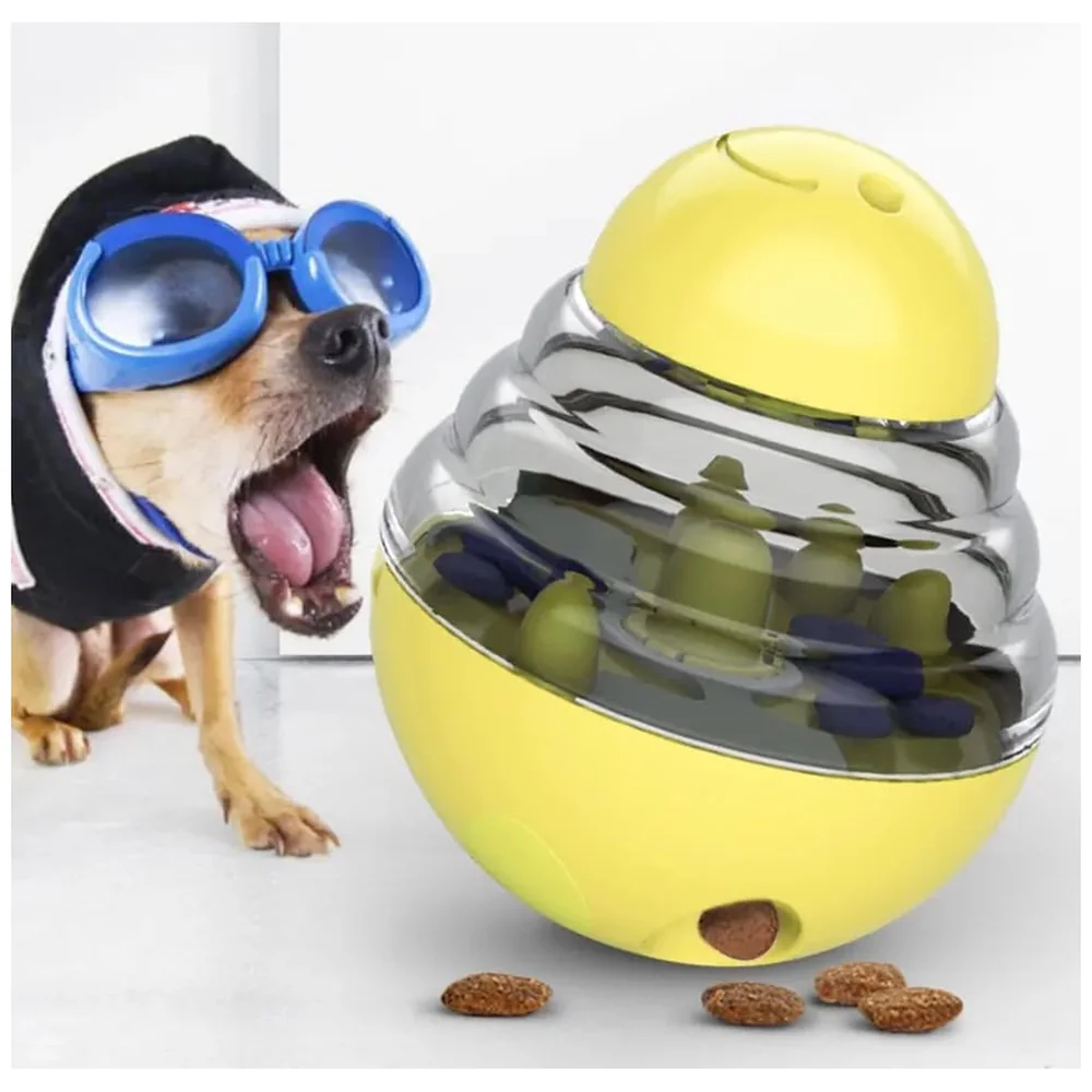 Dog Treat Dispenser Ball Tumbler Slow Feeder IQ Puzzle Toy Yellow