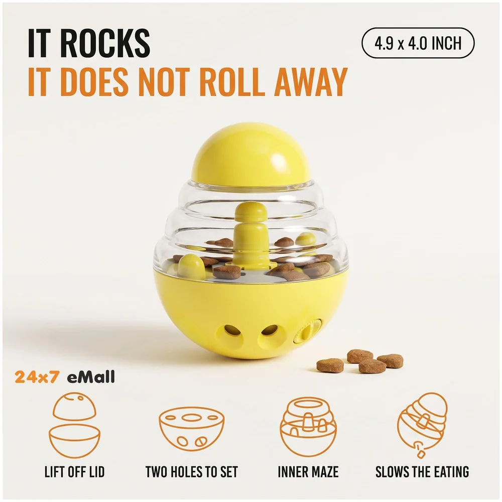 Dog Treat Dispenser Ball Tumbler Slow Feeder IQ Puzzle Toy Yellow