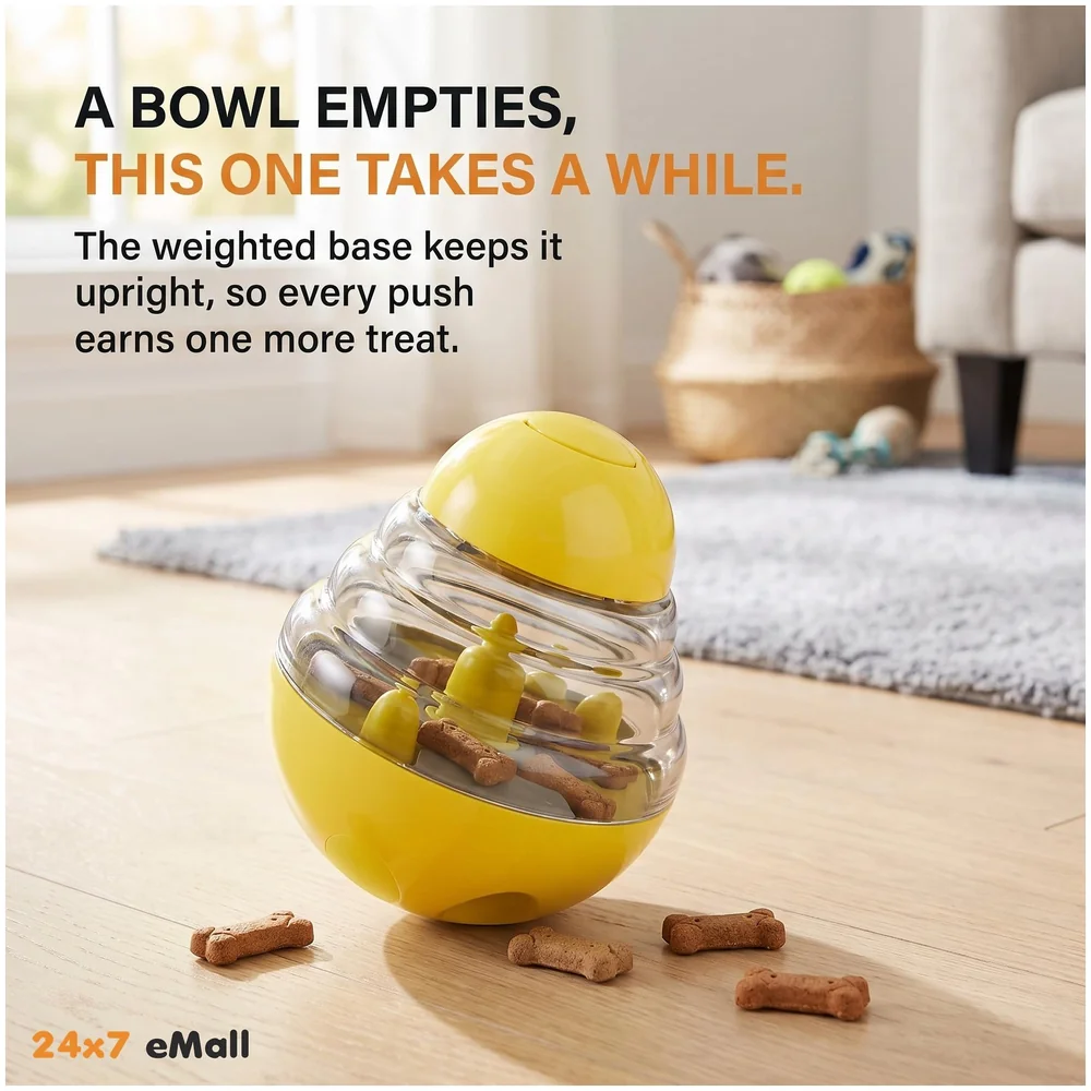 Dog Treat Dispenser Ball Tumbler Slow Feeder IQ Puzzle Toy Yellow