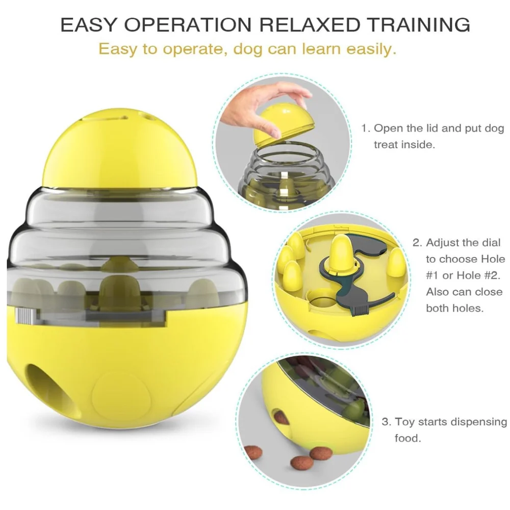 Dog Treat Dispenser Ball Tumbler Slow Feeder IQ Puzzle Toy Yellow