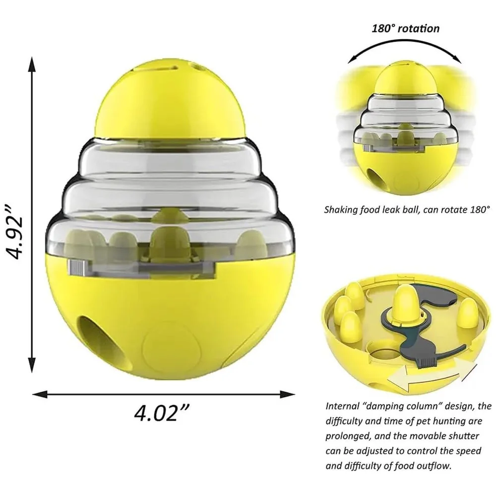 Dog Treat Dispenser Ball Tumbler Slow Feeder IQ Puzzle Toy Yellow