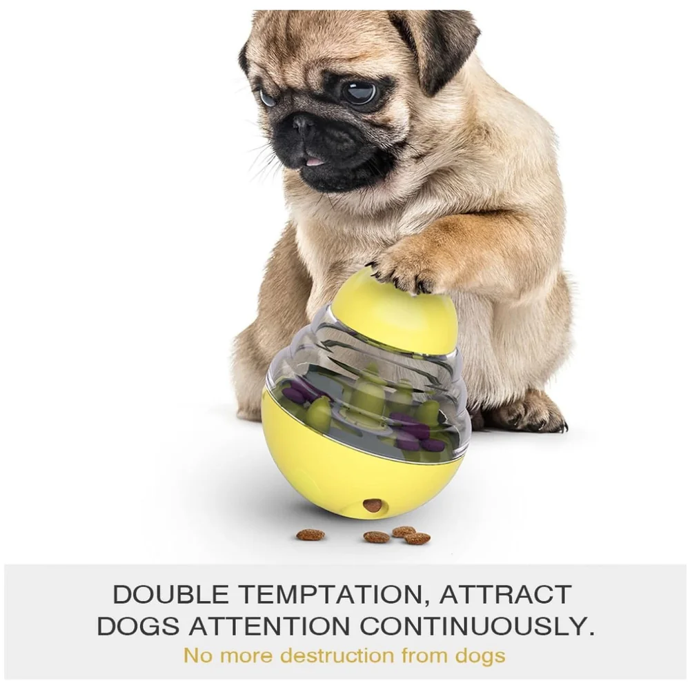 Dog Treat Dispenser Ball Tumbler Slow Feeder IQ Puzzle Toy Yellow