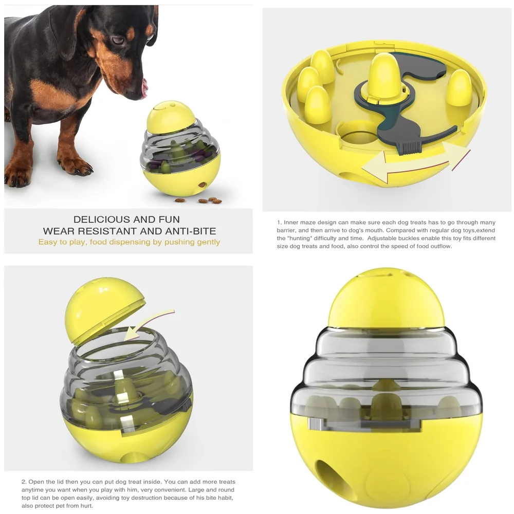 Dog Treat Dispenser Ball Tumbler Slow Feeder IQ Puzzle Toy Yellow