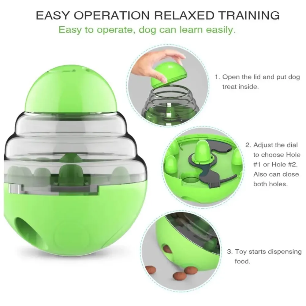 Dog Food Treat Dispenser Ball Toy, Interactive Puzzle Treat Ball, Slow Feeder Pet Food Treat Ball, Tumbler Design IQ Ball for Puppy, Cats, Dogs, and Pets Green