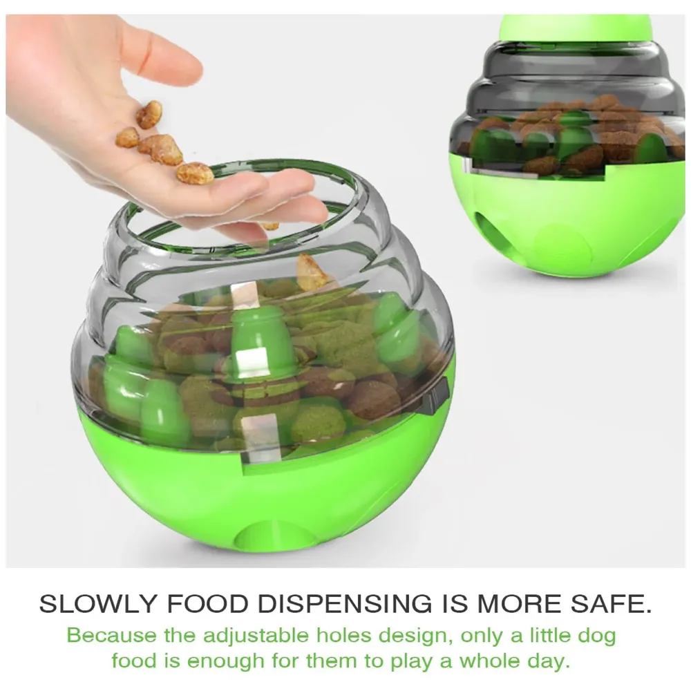 Dog Food Treat Dispenser Ball Toy, Interactive Puzzle Treat Ball, Slow Feeder Pet Food Treat Ball, Tumbler Design IQ Ball for Puppy, Cats, Dogs, and Pets Green
