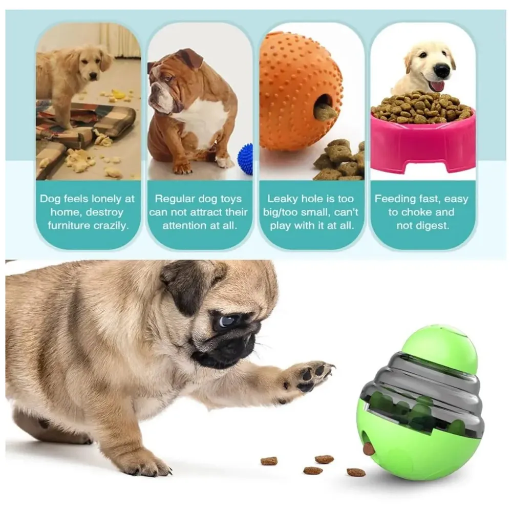 Dog Food Treat Dispenser Ball Toy, Interactive Puzzle Treat Ball, Slow Feeder Pet Food Treat Ball, Tumbler Design IQ Ball for Puppy, Cats, Dogs, and Pets Green