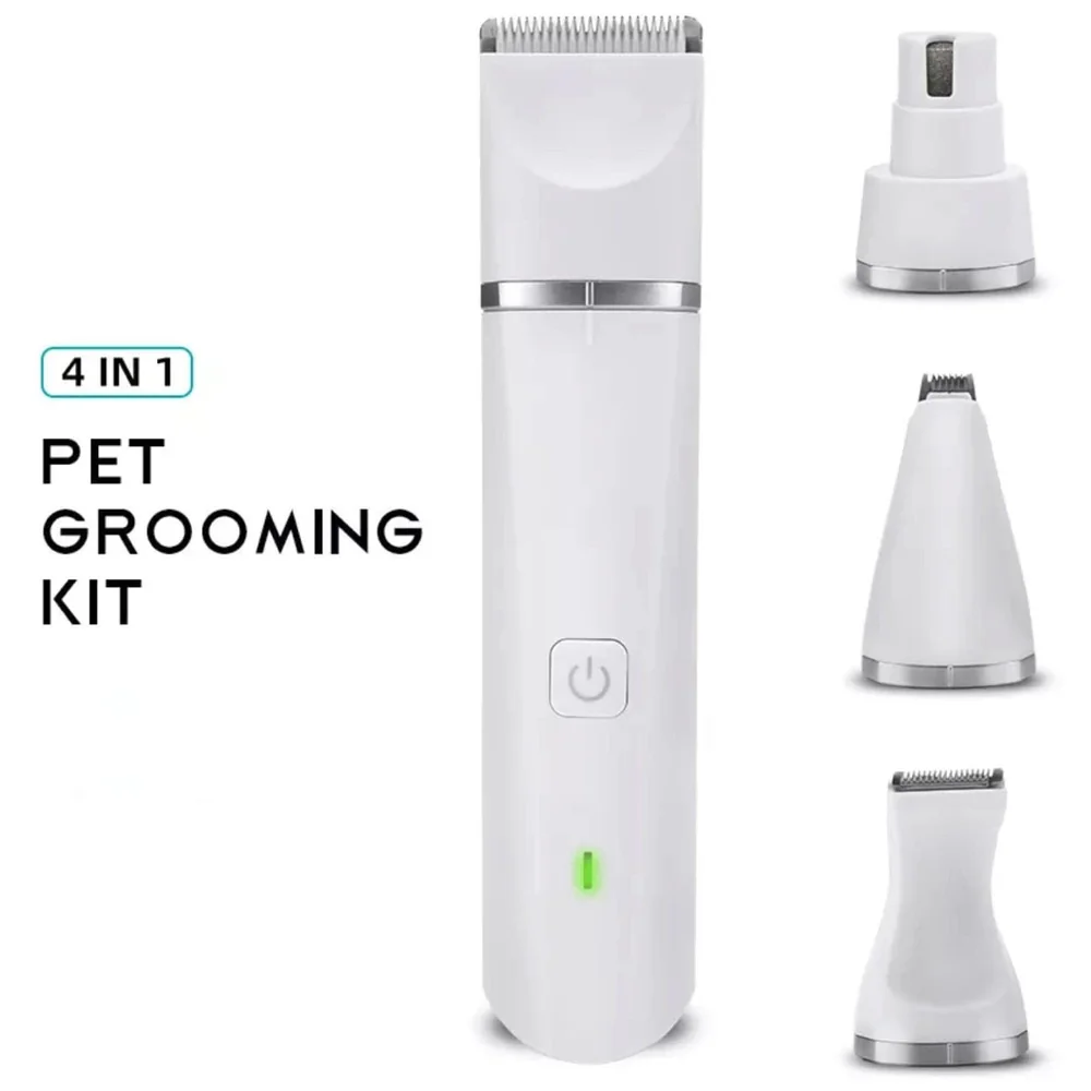 Unisex 4 in 1 Automatic Rechargeable Pet Hair Trimmer and Nail Grinder - Ear and Paw Trimmer for Dog and Cat - Cordless, Battery Powered