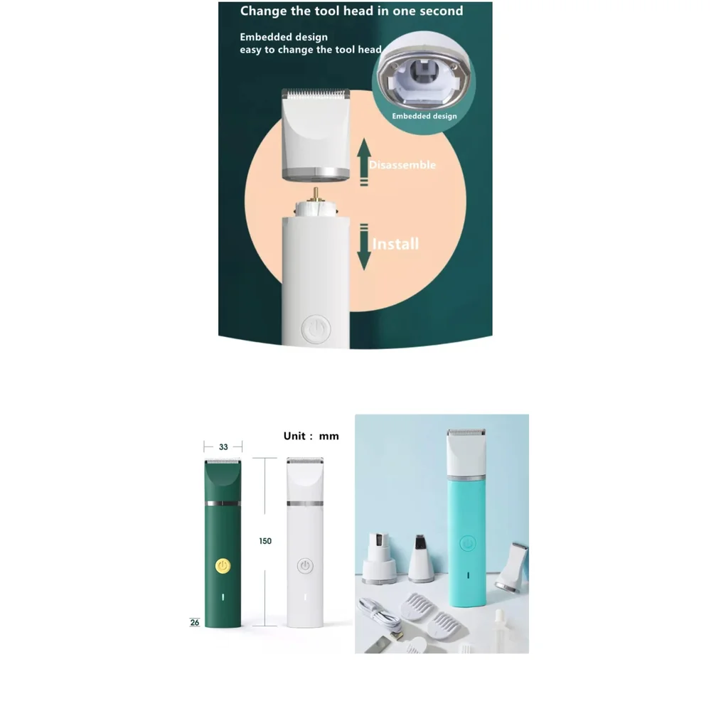 Unisex 4 in 1 Automatic Rechargeable Pet Hair Trimmer and Nail Grinder - Ear and Paw Trimmer for Dog and Cat - Cordless, Battery Powered