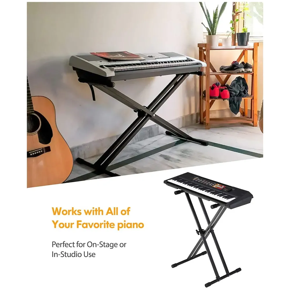 Piano Stand, Double-X, Adjustable Piano Keyboard Stand with Locking Straps. Anti-Slip Stable Feet, Keyboard Holder Portable.